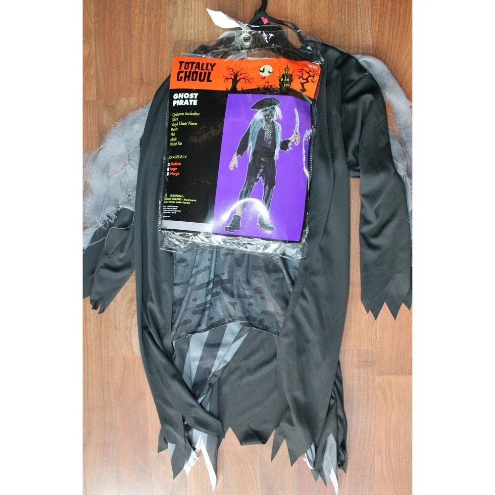 Dead Pirate Halloween Costume Boys MED 8 10 Skeleton Spooky Skull Walking Dead‎